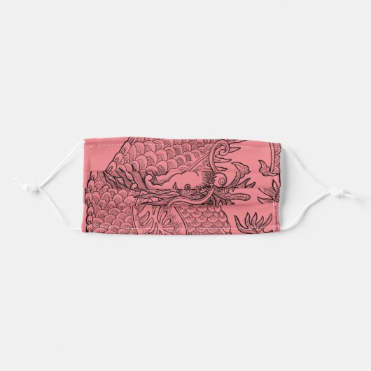 Traditional Chinese Dragon Black Drawing Pink Adult Cloth Face Mask (Front, Folded)