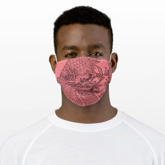 Traditional Chinese Dragon Black Drawing Pink Adult Cloth Face Mask (Worn)