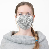 Traditional Chinese Dragon Black Drawing White Adult Cloth Face Mask (Worn)