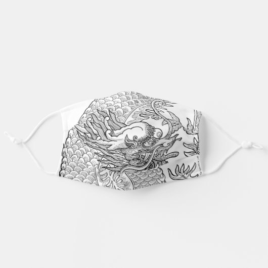 Traditional Chinese Dragon Black Drawing White Adult Cloth Face Mask (Front, Unfolded)