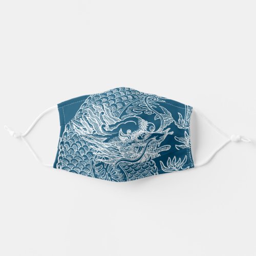 Traditional Chinese Dragon Drawing Ocean Blue Adult Cloth Face Mask