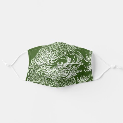 Traditional Chinese Dragon Drawing Olive Green Adult Cloth Face Mask