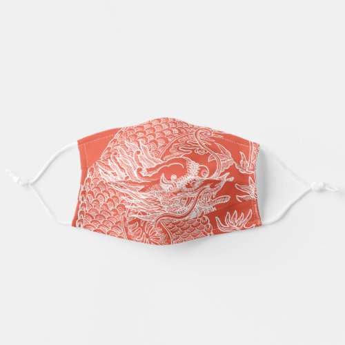 Traditional Chinese Dragon Drawing Orange Red Adult Cloth Face Mask