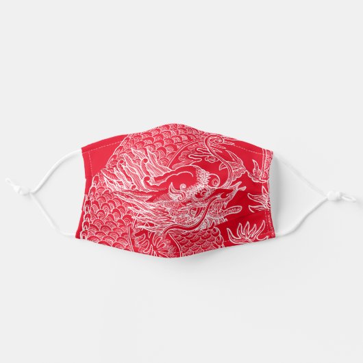 Traditional Chinese Dragon Drawing Red Adult Cloth Face Mask (Front, Unfolded)