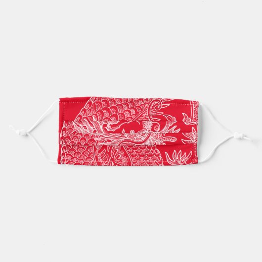Traditional Chinese Dragon Drawing Red Adult Cloth Face Mask (Front, Folded)