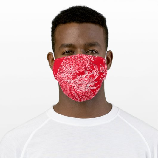 Traditional Chinese Dragon Drawing Red Adult Cloth Face Mask (Worn)