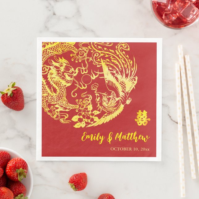 Traditional Chinese Dragon Phoenix logo wedding  Paper Dinner Napkins (Insitu)