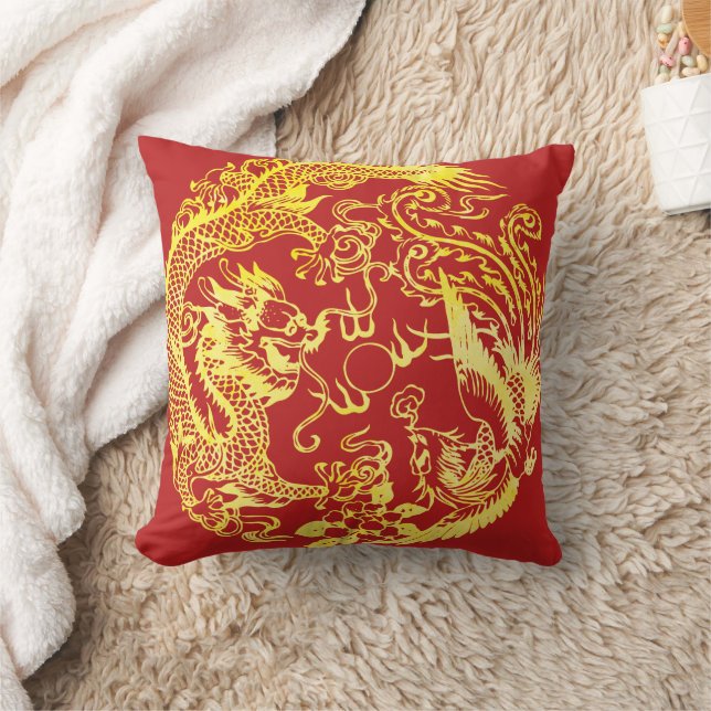 Traditional Chinese Dragon Phoenix logo wedding  Throw Pillow (Blanket)