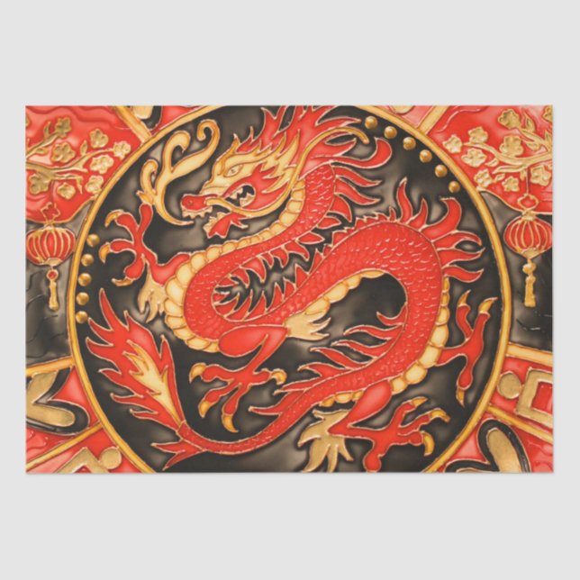 Traditional Chinese Dragon Red Gold Decoupage Tissue Paper (Front)