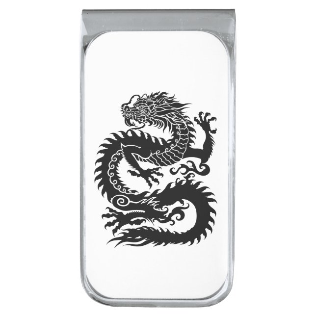 Traditional Chinese dragon Silver Finish Money Clip (Front Vertical)