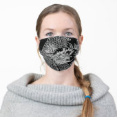Traditional Chinese Dragon White Drawing Black Adult Cloth Face Mask (Worn)