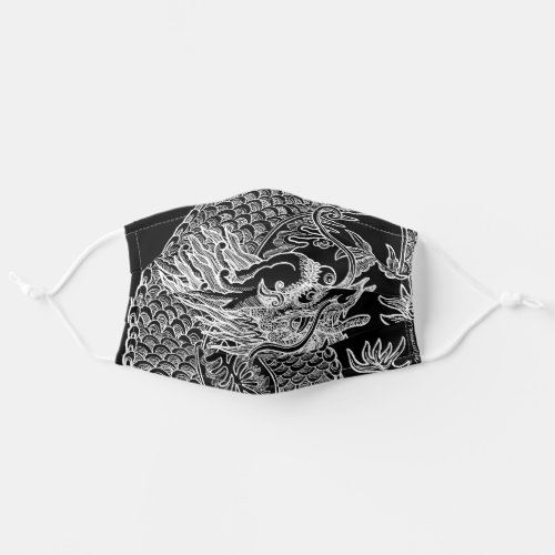 Traditional Chinese Dragon White Drawing Black Adult Cloth Face Mask