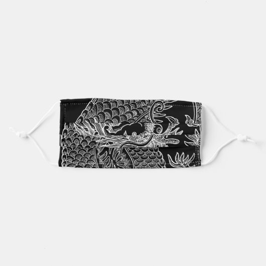 Traditional Chinese Dragon White Drawing Black Adult Cloth Face Mask (Front, Folded)