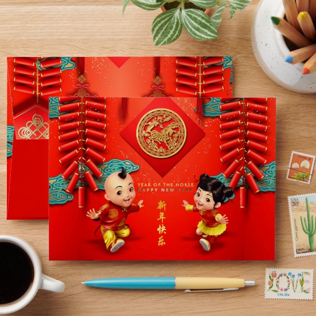 Traditional Chinese firecrackers Horse Year H Bao Envelope (Desk)
