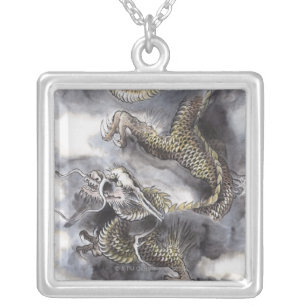 Traditional Chinese Painting, Year Of The Dragon 4 Silver Plated Necklace