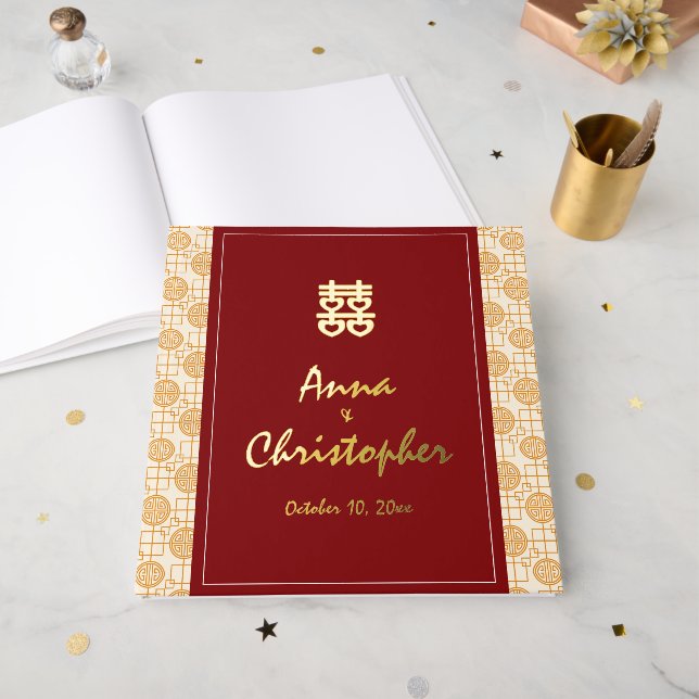 Traditional Chinese wedding auspicious peranakan  Foil Guest Book (Front Open)