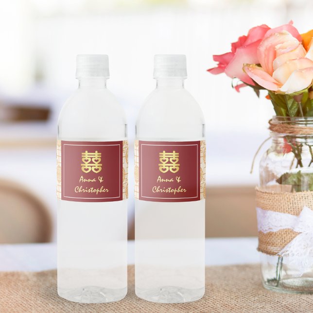 Traditional Chinese wedding auspicious peranakan  Water Bottle Label (Creator Uploaded)