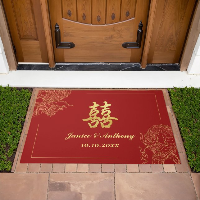 Traditional Chinese wedding dragon phoenix  Doormat (Outdoor)