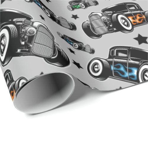 Traditional Chopped Hot Rod Coupe Racing Flames Wrapping Paper