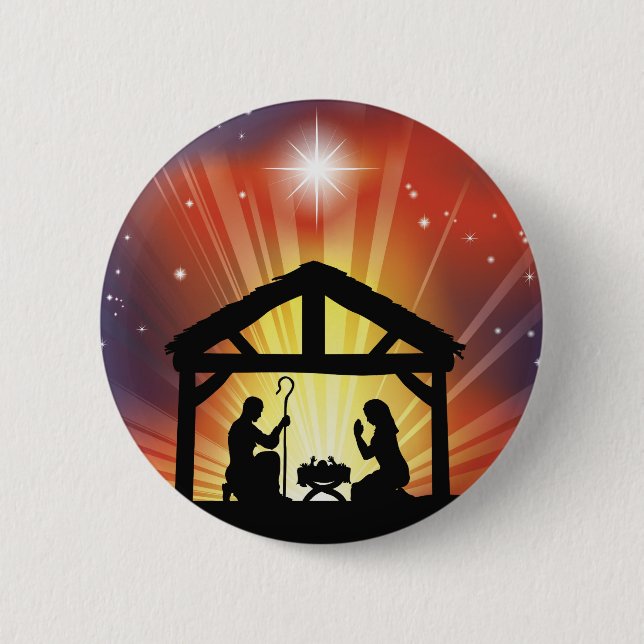 Traditional Christian Christmas Nativity Scene Button (Front)