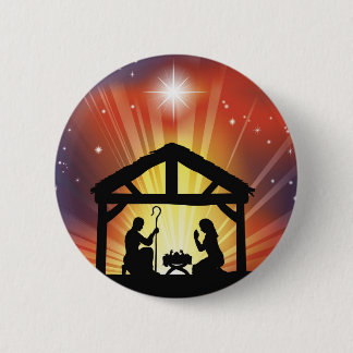 Traditional Christian Christmas Nativity Scene Button