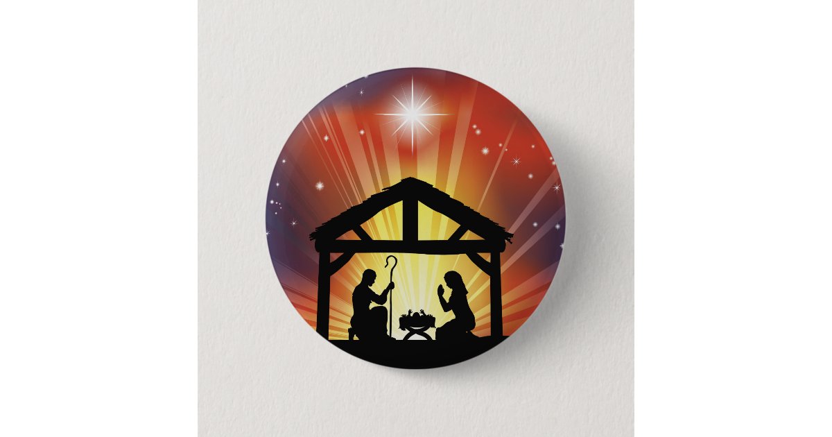 Traditional Christian Christmas Nativity Scene Button | Zazzle.com
