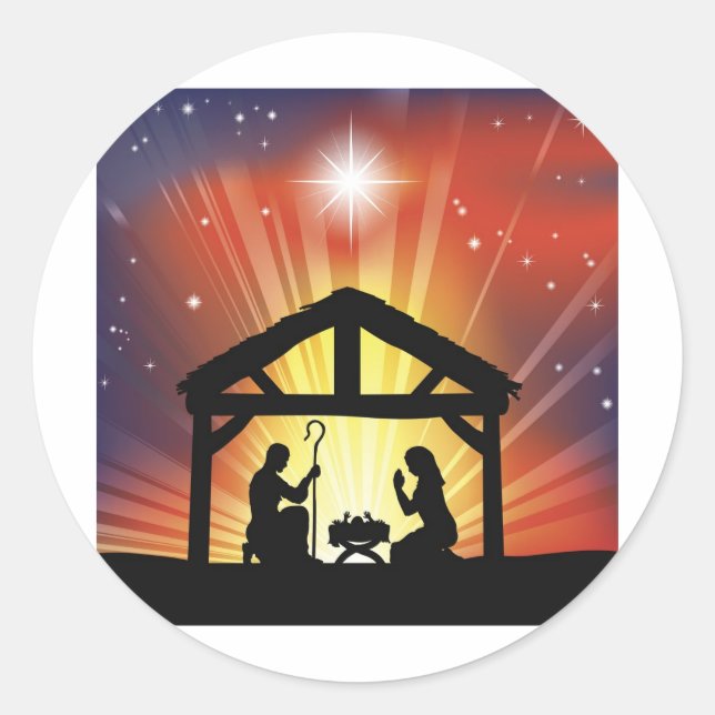 Traditional Christian Christmas Nativity Scene Classic Round Sticker (Front)