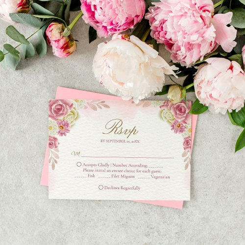 Traditional Christian Pink Floral Catholic Wedding RSVP Card