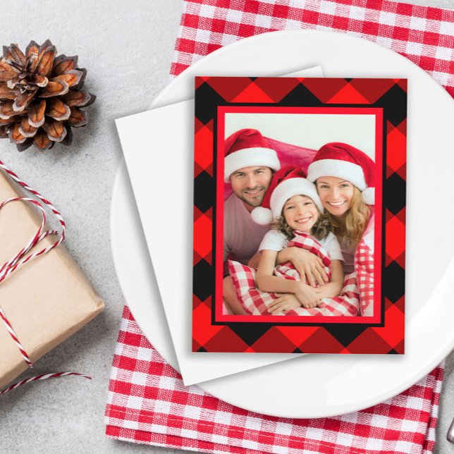 Traditional Christmas Buffalo Plaid Family Photo Invitation (Creator Uploaded)