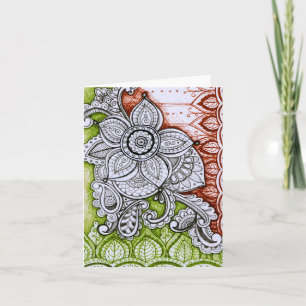 Traditional Christmas Colors Damask Indian Mandala Holiday Card
