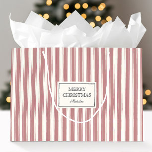 Traditional Christmas Dusty Pink Stripe Custom Large Gift Bag