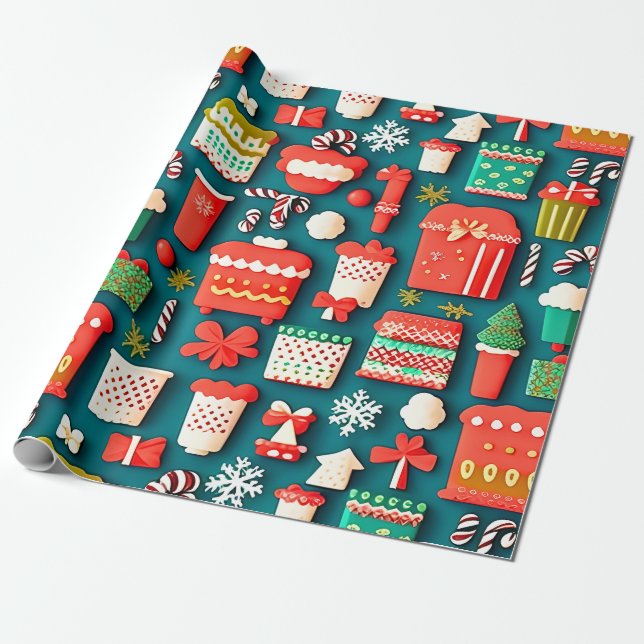 Traditional Christmas elements pattern  Wrapping Paper (Unrolled)