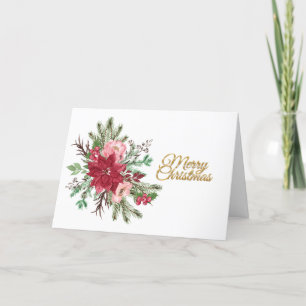 Traditional Christmas Floral Merry Christmas Holiday Card