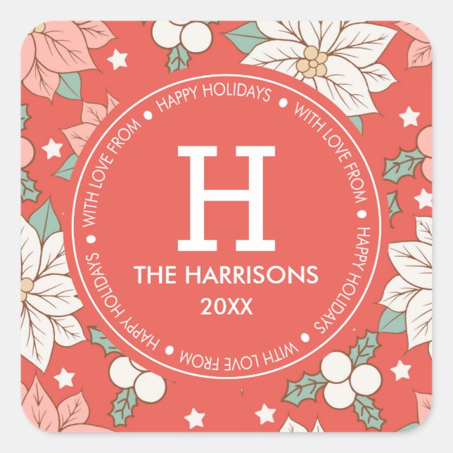 Traditional Christmas Flower Personalized Holidays Square Sticker (Front)