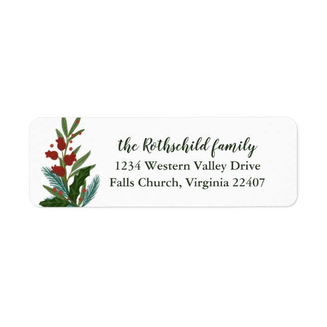 Traditional Christmas Greenery and Sprigs Label (Front)