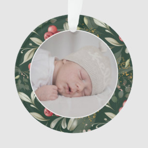 Traditional Christmas Greenery Berries Photo Ornament