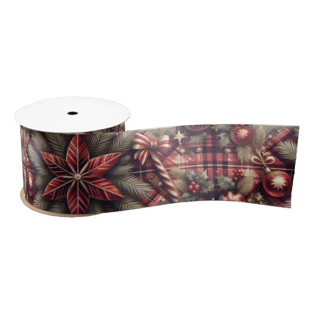 Traditional Christmas Holiday Plaid Red  Satin Ribbon (Spool)