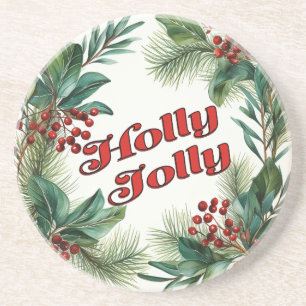 Traditional Christmas "Holly Jolly" Script Coaster