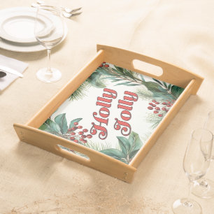 Traditional Christmas "Holly Jolly" Script  Serving Tray
