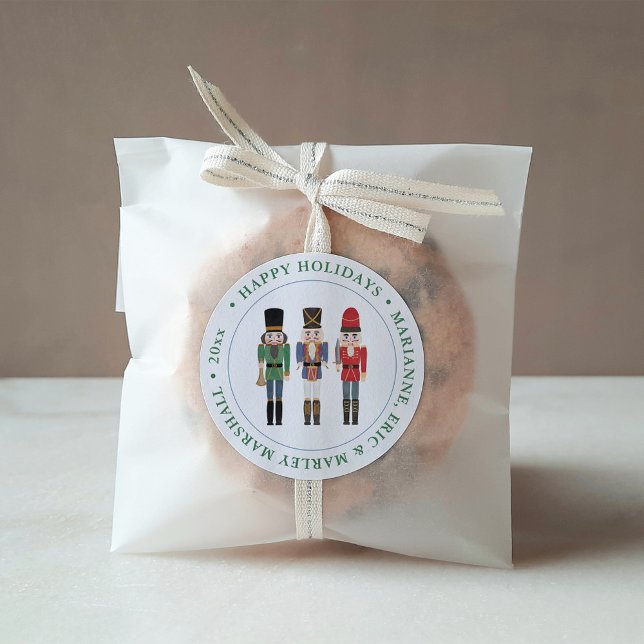 Traditional Christmas Nutcracker Happy Holidays Classic Round Sticker (Charming Watercolor Nutcracker Happy Holidays Stickers)