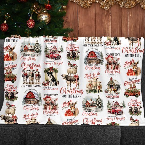 Traditional Christmas on the Farm Holiday Quotes Fleece Blanket
