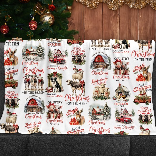 Traditional Christmas on the Farm Holiday Quotes Fleece Blanket (Creator Uploaded)