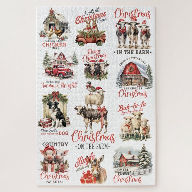 Traditional Christmas on the Farm Holiday Quotes Jigsaw Puzzle (Vertical)