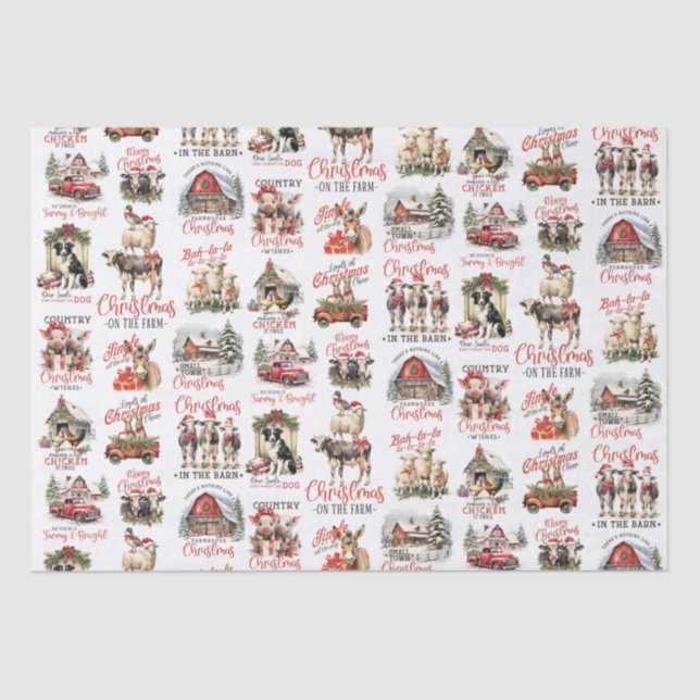Traditional Christmas on the Farm Holiday Quotes Tissue Paper (Front)