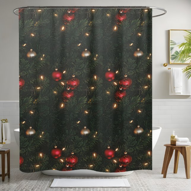 Traditional Christmas Ornaments Pine Tree Holiday  Shower Curtain (Creator Uploaded)