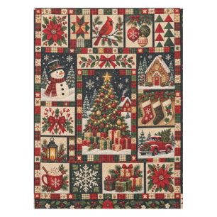Traditional Christmas Patchwork Quilt Holiday Scen Tablecloth