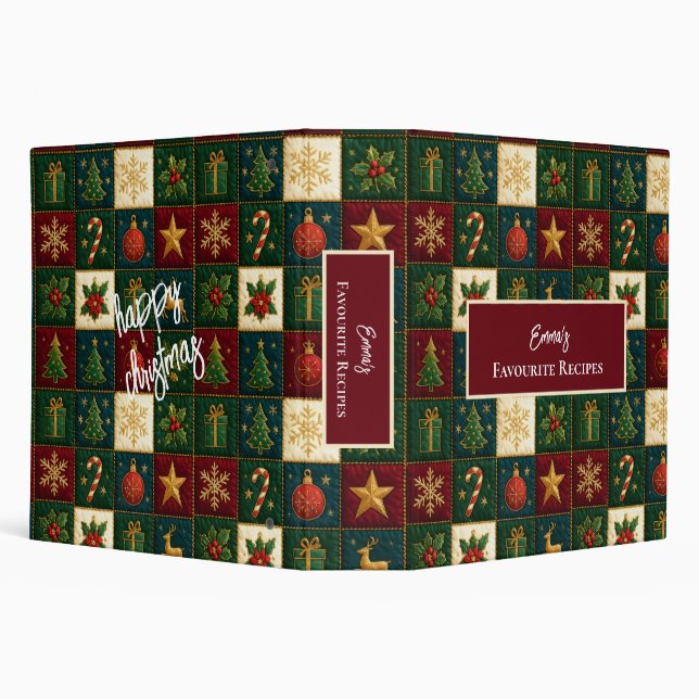Traditional Christmas Patchwork with Holiday Motif 3 Ring Binder (Background)