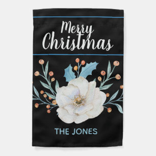 Traditional Christmas Personalized   White Floral Garden Flag