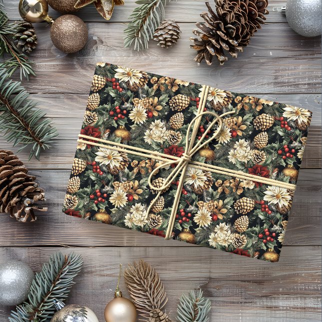 Traditional Christmas Pine Floral Holiday  Wrapping Paper (Creator Uploaded)