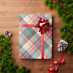 Traditional Christmas Plaid Blue Brown Red Pattern Wrapping Paper